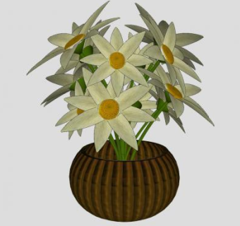 圆钵花盆观赏鲜花SU模型下载_sketchup草图大师SKP模型