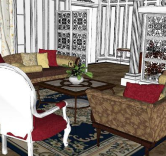 欧式别墅室内su模型下载_sketchup草图大师SKP模型