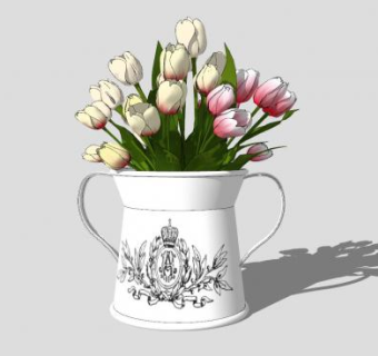 铁艺花瓶郁金香花束SU模型下载_sketchup草图大师SKP模型