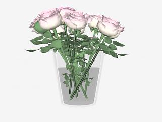 粉白色玫瑰花瓶SU模型下载_sketchup草图大师SKP模型