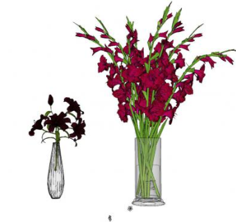室内鲜花花瓶摆件SU模型下载_sketchup草图大师SKP模型