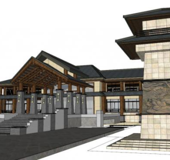 汉代建筑SU模型下载_sketchup草图大师SKP模型