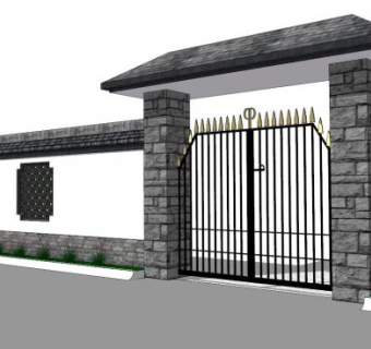 景观围墙su模型下载_sketchup草图大师SKP模型