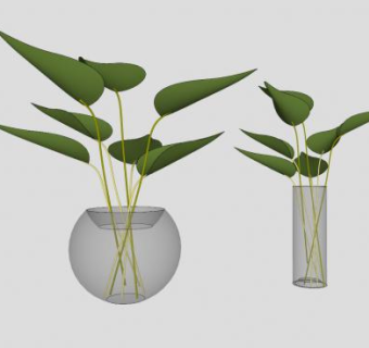 双花盆植物SU模型下载_sketchup草图大师SKP模型