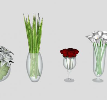 现代玻璃花瓶鲜花摆件SU模型下载_sketchup草图大师SKP模型