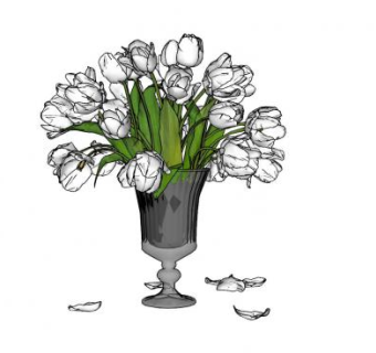 白花高脚花瓶SU模型下载_sketchup草图大师SKP模型