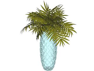 水晶花瓶<em>观赏</em>植物SU模型下载_sketchup草图大师SKP模型