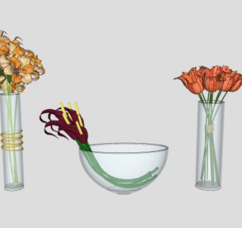玻璃花瓶鲜花装饰品SU模型下载_sketchup草图大师SKP模型