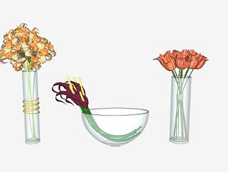玻璃花瓶鲜花装饰品SU模型下载_sketchup草图大师SKP模型