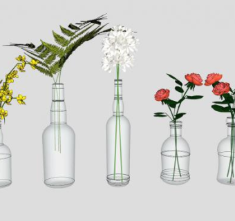 酒瓶花瓶鲜花装饰SU模型下载_sketchup草图大师SKP模型