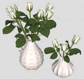 欧式花瓶白玫瑰SU模型下载_sketchup草图大师SKP模型