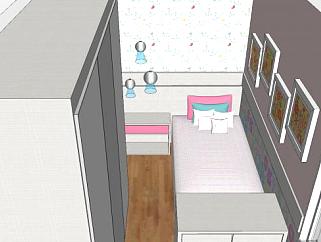 现代小型儿童卧室SU模型下载_sketchup草图大师SKP模型