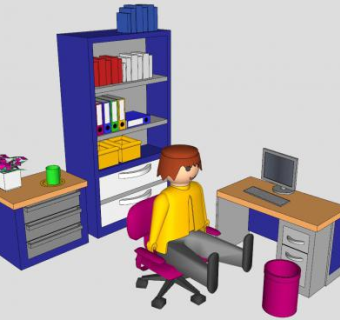 现代儿童房书桌家具SU模型下载_sketchup草图大师SKP模型