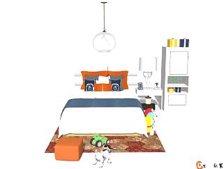 <em>现代儿童卧室</em>家具SU模型下载_sketchup草图大师SKP模型