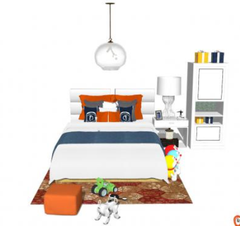 现代儿童卧室家具SU模型下载_sketchup草图大师SKP模型