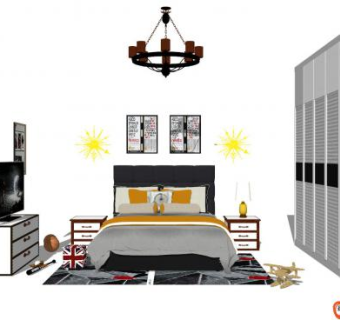 简欧现代儿童房SU模型下载_sketchup草图大师SKP模型