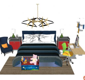 现代男孩卧室设计sketchup模型下载_sketchup草图大师SKP模型