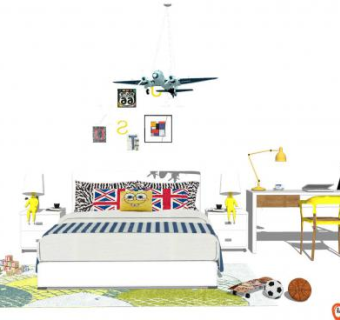 简约卡通儿童房SU模型下载_sketchup草图大师SKP模型