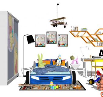 现代儿童卧室室内SU模型下载_sketchup草图大师SKP模型