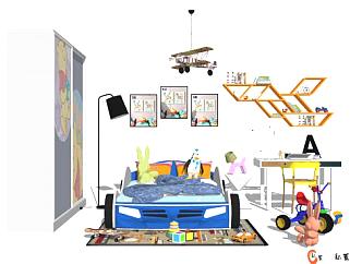 现代儿童卧室室内SU模型下载_sketchup草图大师SKP模型