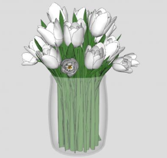 白色郁金香花束花瓶SU模型下载_sketchup草图大师SKP模型