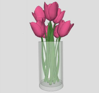 粉红色郁金香花瓶SU模型下载_sketchup草图大师SKP模型