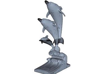 海豚雕塑su模型下载_sketchup草图大师SKP模型