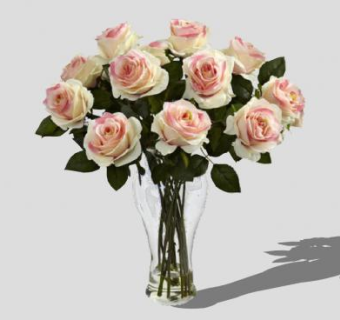 粉白色玫瑰花花瓶SU模型下载_sketchup草图大师SKP模型
