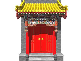 中国古建筑木门su模型下载_sketchup草图大师SKP模型