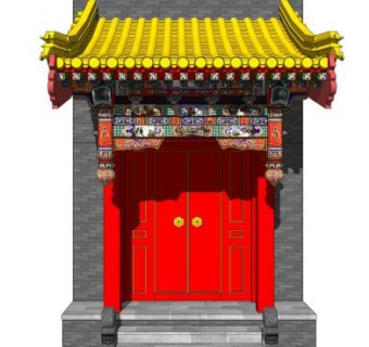 中国古建筑木门su模型下载_sketchup草图大师SKP模型