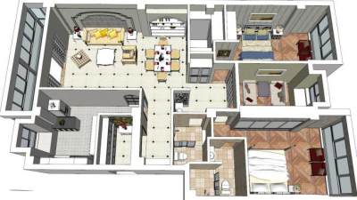 户型图su模型下载_sketchup草图大师SKP模型