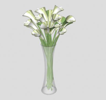 高筒玻璃花瓶马蹄莲SU模型下载_sketchup草图大师SKP模型