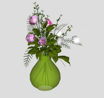 绿色花瓶玫瑰花装饰SU模型下载_sketchup草图大师SKP模型