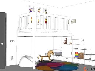 现代简约设计儿童房SU模型下载_sketchup草图大师SKP模型