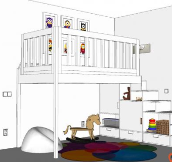现代简约设计儿童房SU模型下载_sketchup草图大师SKP模型