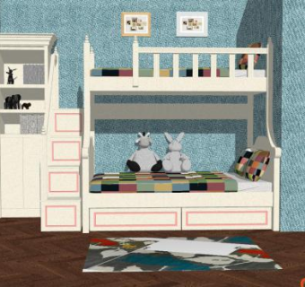 现代北欧家具儿童房SU模型下载_sketchup草图大师SKP模型