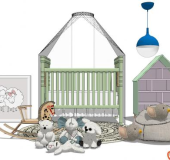 现代家装婴儿房SU模型下载_sketchup草图大师SKP模型