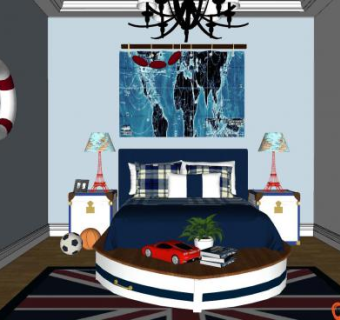 简欧风格儿童房SU模型下载_sketchup草图大师SKP模型