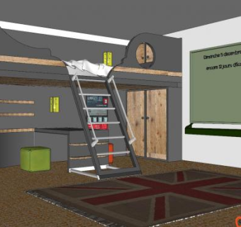 英式风格儿童房家具SU模型下载_sketchup草图大师SKP模型