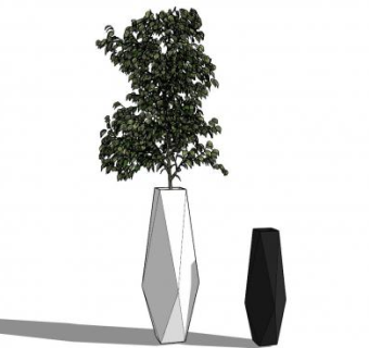 几何花瓶盆栽摆件SU模型下载_sketchup草图大师SKP模型