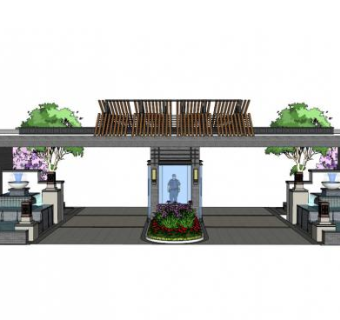 中式小区入口su模型下载_sketchup草图大师SKP模型
