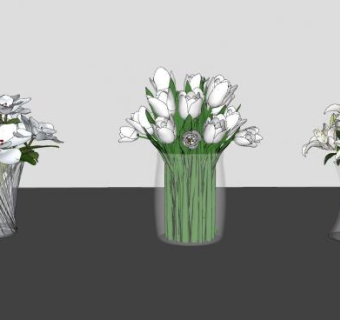 白色花束花瓶SU模型下载_sketchup草图大师SKP模型