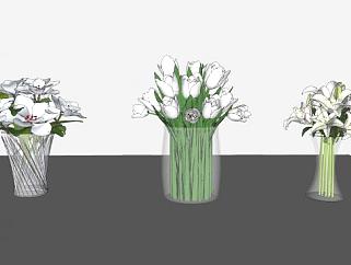 白色花束花瓶SU模型下载_sketchup草图大师SKP模型