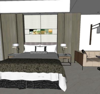 酒店标准间su模型下载_sketchup草图大师SKP模型