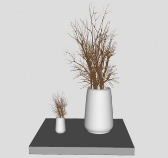 陶瓷花瓶枯枝摆件SU模型下载_sketchup草图大师SKP模型