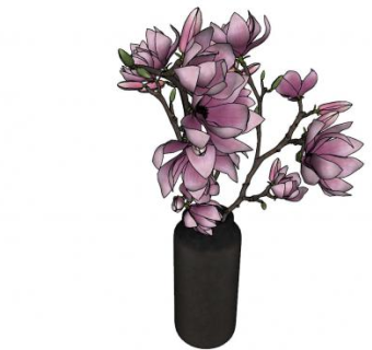 开花树枝装饰花瓶SU模型下载_sketchup草图大师SKP模型