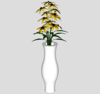 黑心菊花束花瓶SU模型下载_sketchup草图大师SKP模型