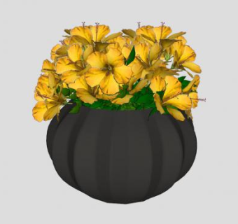黄色木槿花盆摆件SU模型下载_sketchup草图大师SKP模型