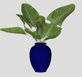 蓝色花瓶观叶植物SU模型下载_sketchup草图大师SKP模型