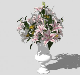 百合花束欧式花瓶SU模型下载_sketchup草图大师SKP模型